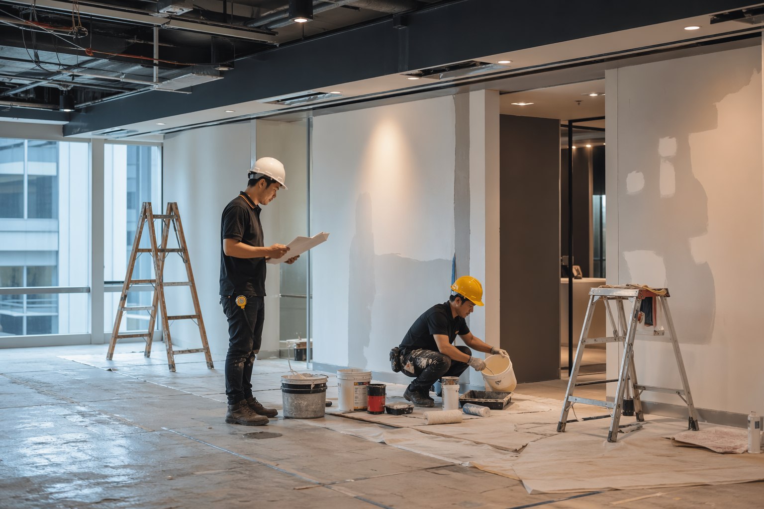 Reinstatement work being carried out in a commercial office interior